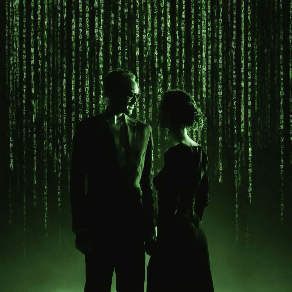 <lora:SDXL_matrix_Sa_May-V6:1> matrix a man with woman