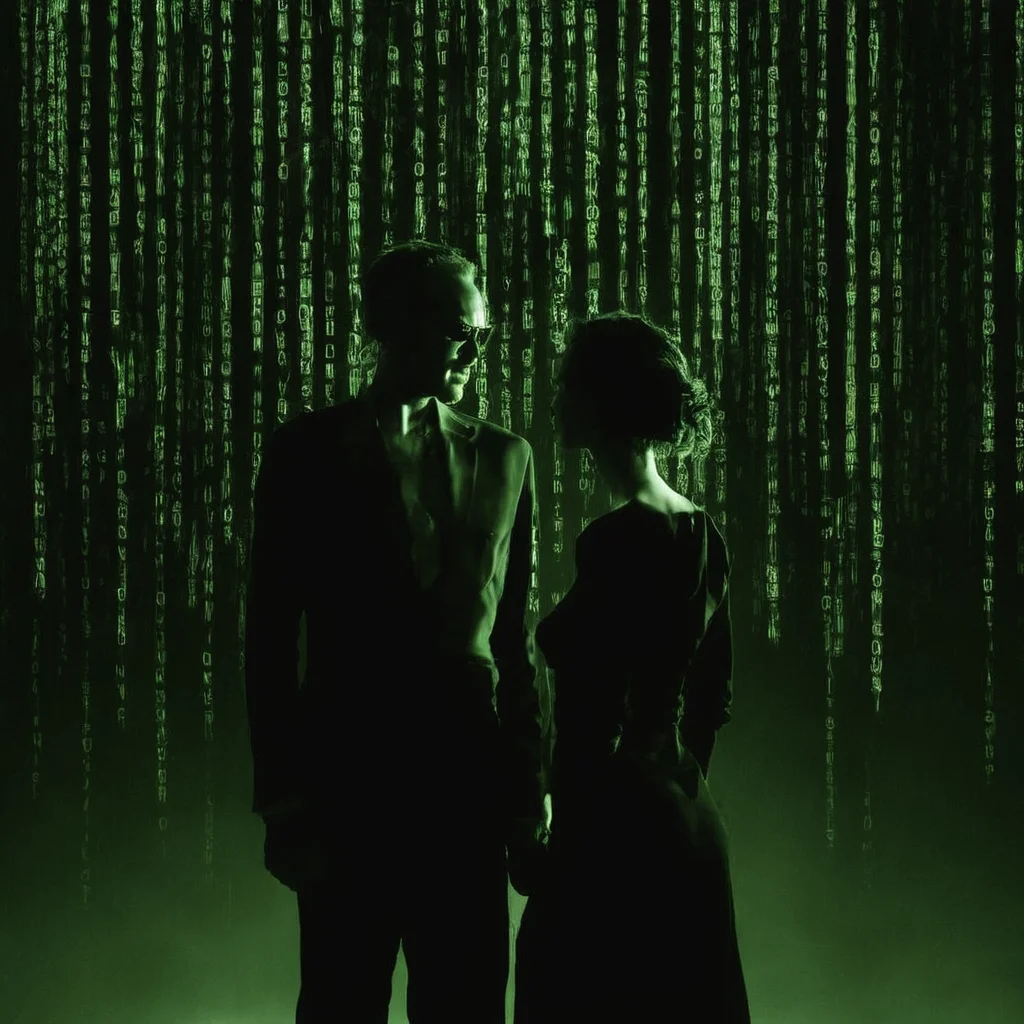 <lora:SDXL_matrix_Sa_May-V6:1> matrix a man with woman