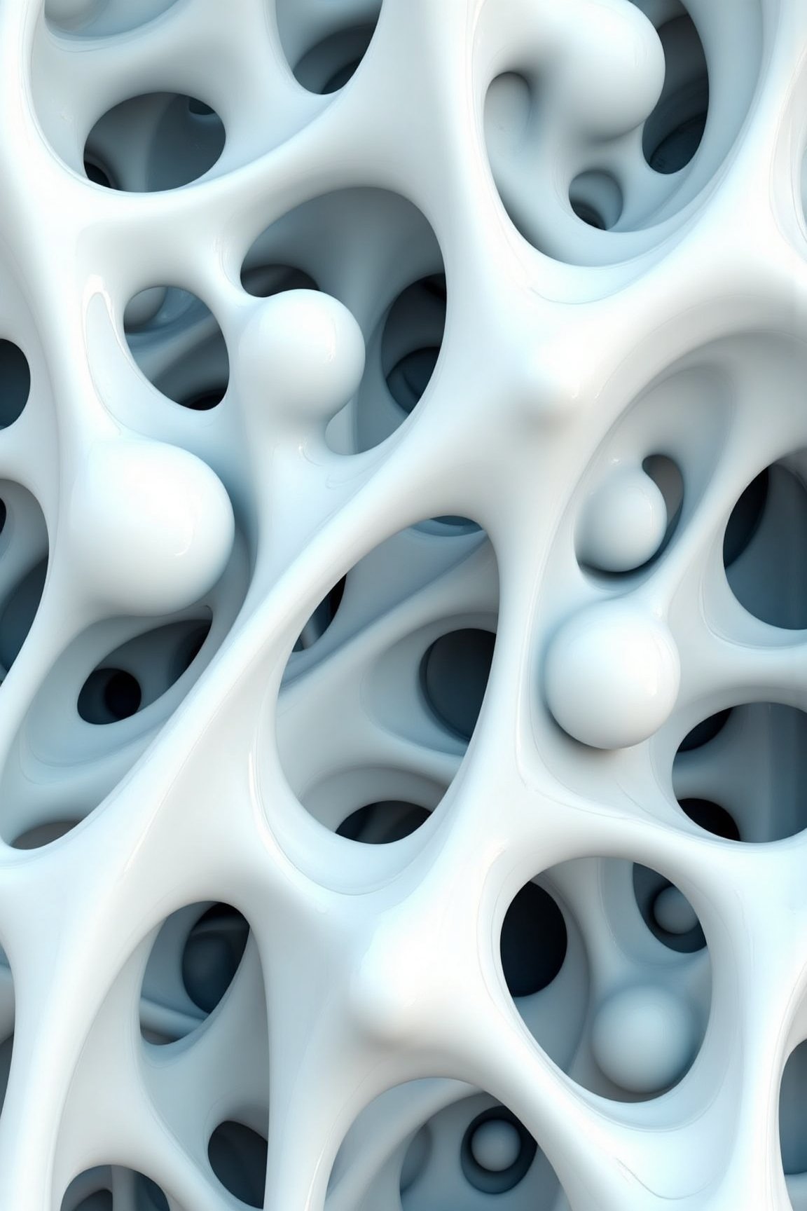 , YFG-Ge0m a close up of a computer generated 3d rendering of a white and blue object, which appears to be an atom. the atom is composed of a variety of shapes and sizes, with some of the shapes appearing to be spherical and others being more elongated. the colors of the atom range from light blue to dark blue, creating a mesmerizing effect.