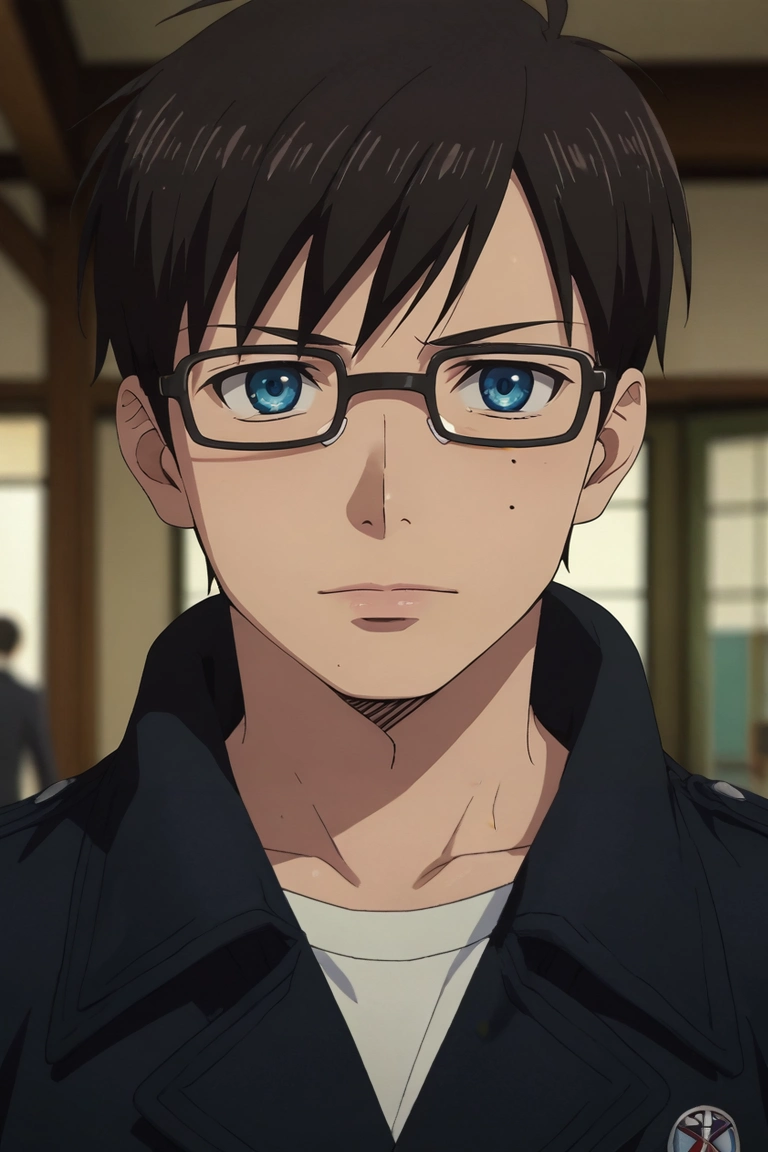 score_9, score_8_up, score_7_up, source_anime, rating_safe, , anime screencap, anime coloring, , , depth of field, 1boy, solo, male focus, <lora:yukio_okumura_pony:0.74>, yukio_okumura, black hair, blue eyes, mole, mole under eye, glasses, black-framed eyewear, , ,, <lora:sdxl_lightning_8step_lora:1>