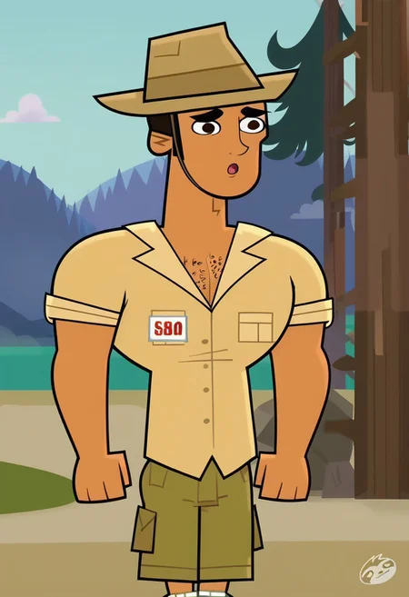 score_9, score_8_up, score_7_up, score_4, score_5, score_6,  dynamic view, dynamic pose, High Quality, perfect body, cartoon source, break
Diego Olivo, 1boy, solo, tanned skin, brown eyes, chest hair, muscular, Big chest, Big pecs, thick eyebrows,  hat, ochre shirt, olive green shorts, white socks, brown boots,  break
beach, sunny, blue sky.