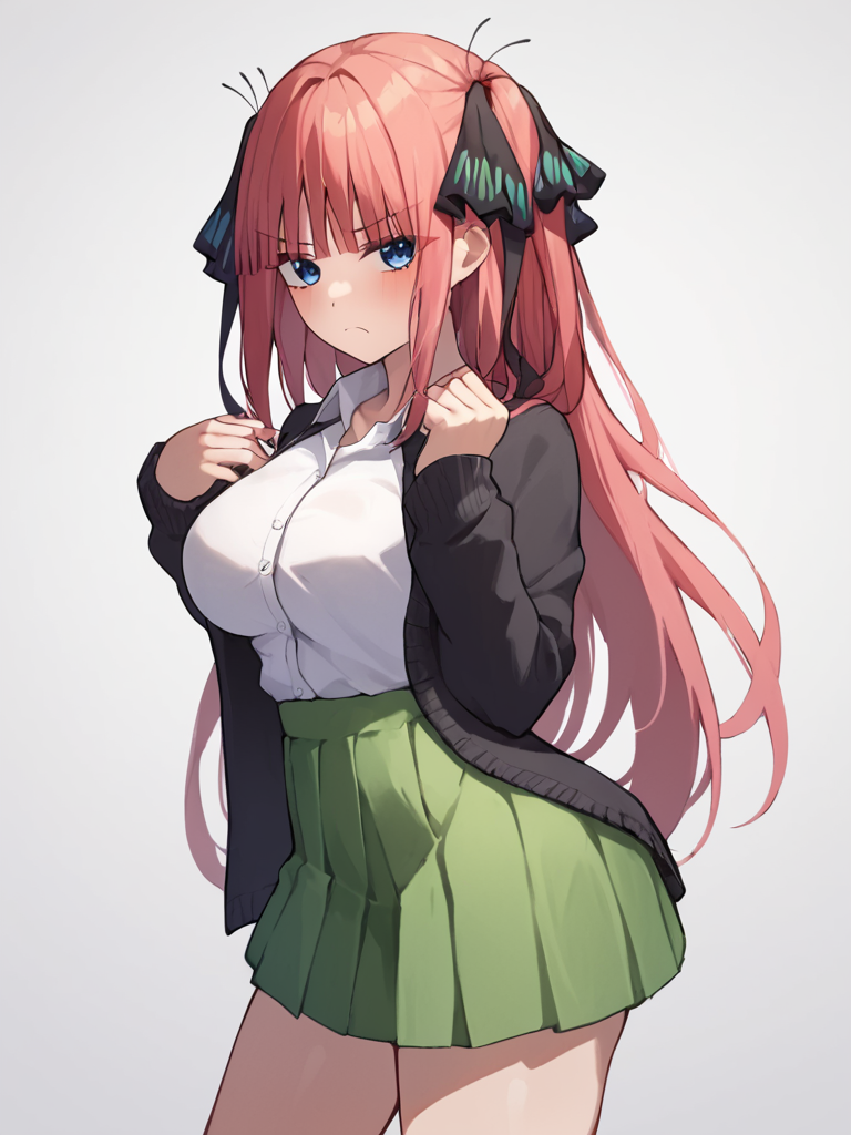 score_9,score_8_up,score_7_up,<lora:nakano_nino:1>,white_shirt,nakano_nino,solo,frown,looking_at_viewer,1girl,chibi,large_breasts,highres,green_skirt,black_ribbon,white_background,black_cardigan,open_cardigan,school_uniform,simple_background,>:\(,