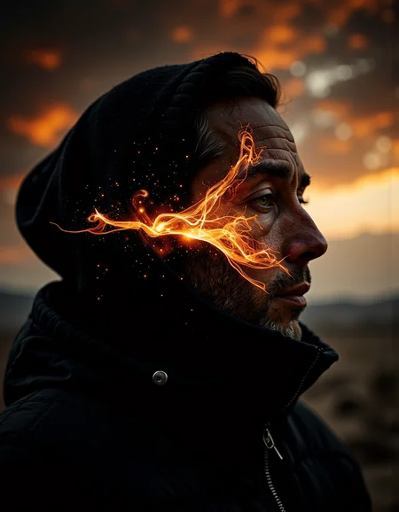 A highly detailed cinematic photography.
Light Trails Photography by Aaron Siskind and Farah Mahbub of a person with head replaced by an corrupted digital glitch effect, Completely The world of the Lord of the Rings, pure black, detailed, aesthetic of land art with evolving atmosphere, procedural sky, crisp details, iconoclastic supreme masterpiece with high-quality details, amber and crimson colors, silhouette dazzling light, enigmatic andmenacing and overwhelming atmosphere, raw details, complete sharpness, blurred background.