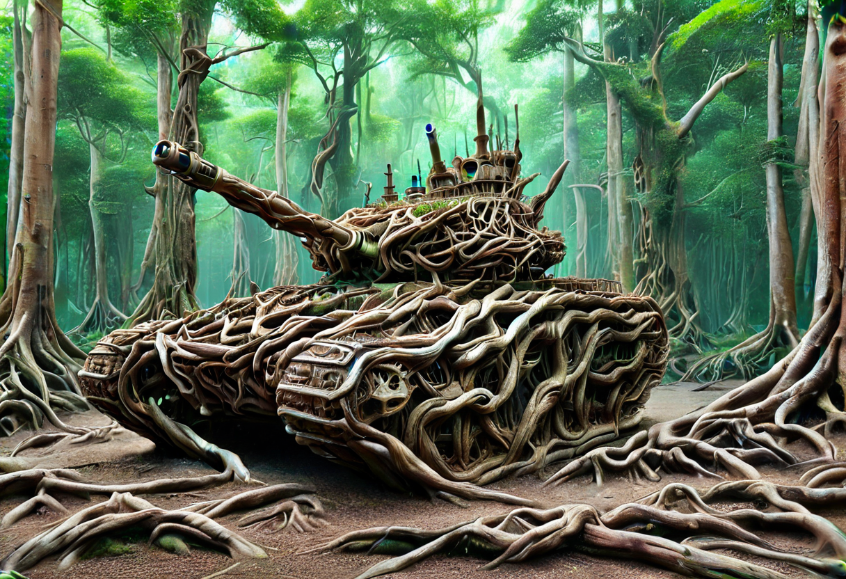 morph-treeroots ,a tank<lora:tree roots_0_100_V1-000008:1>