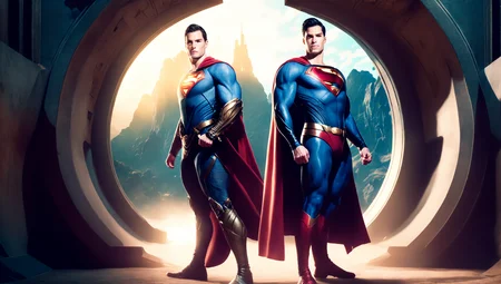 photo, superman (thnos:1) standing in front of, a tunnel (BaroqueWarrior style:1) (ToweringPortal style:0.8) <lora:djzToweringPortalV21:0.8> <lora:thanos1521768Lora_sd21768:0.6>