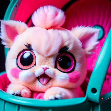<lora:add-detail-xl:0.8> Baby jiggly puff sitting in a pokeball pram in the style of Pokémon glowing eyes, multiple facial expressions, cinematic quality, cinematic lighting, 128k, 1080p, hyper realistic details, Canon EOS 1200p, neon, black light,DSLR, maxim, pastel colour palette,(mark ryden 1.3) <lora:bigeyes-xl-v1:0.8> big eyes, anime eyes
