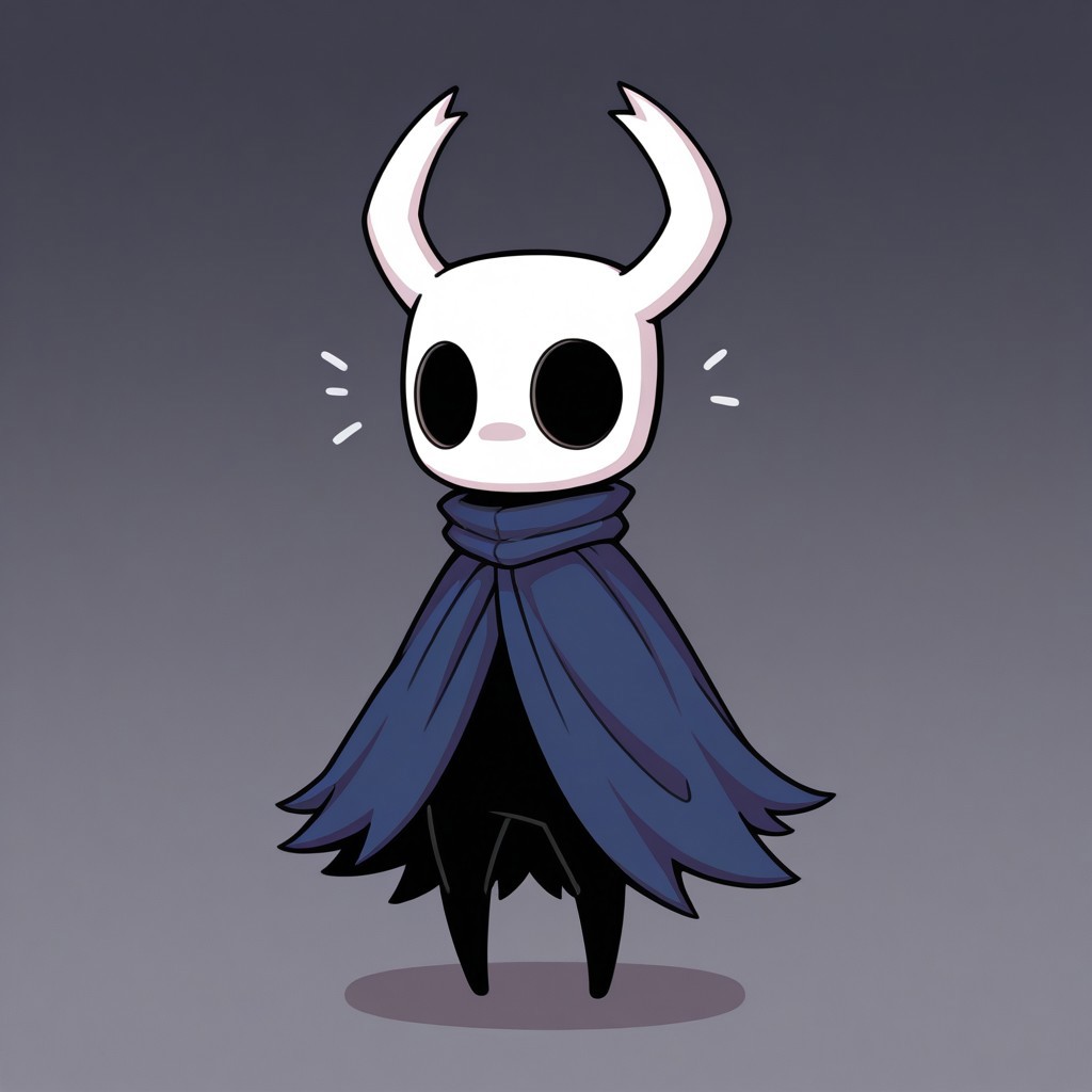 detailed, hires, absurd res, high quality, best quality, masterpiece, newest, detailed face, detailed eyes BREAK male, 1boy, solo, theknight, black body, white mask, hollow eyes, horns, blue cloak, no feet, short stack, full body, standing,