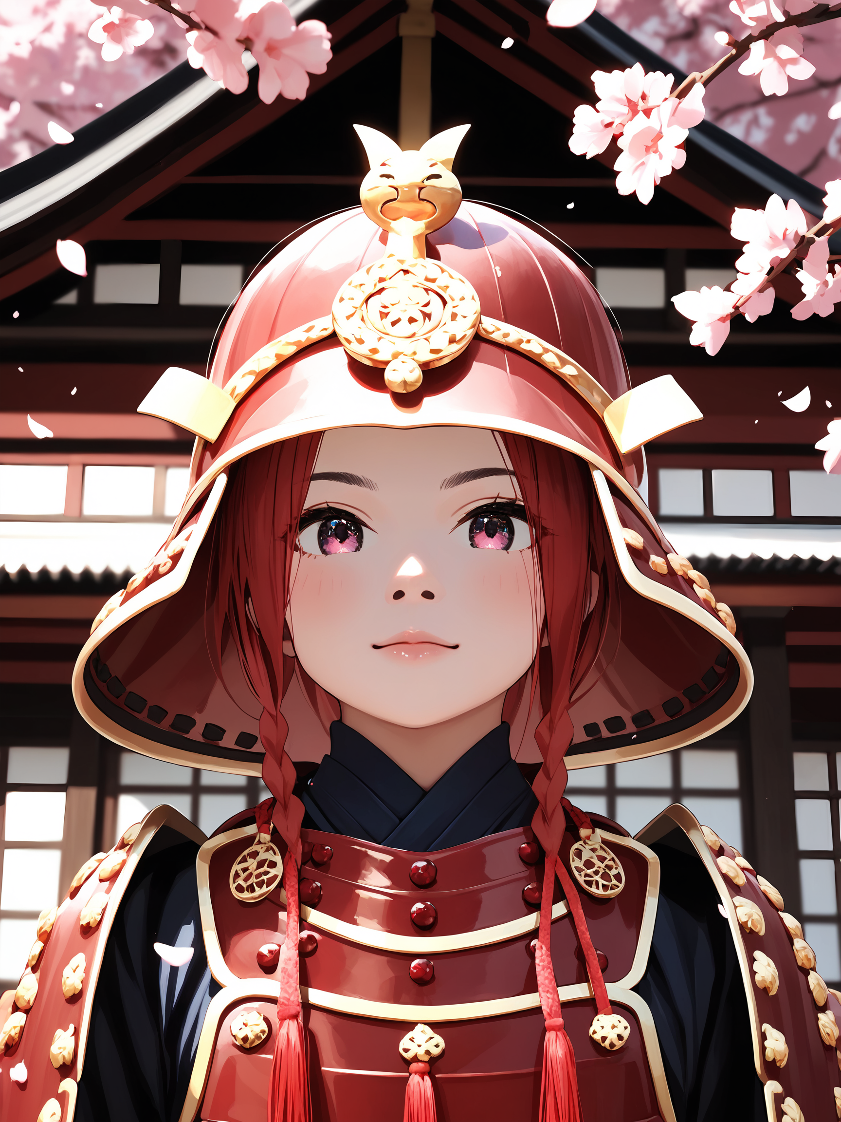 score_9, score_8_up, score_7_up,score_6_up, 
outdoor, sharp focus, dark theme, direct and engaging gaze,
high-resolution image capturing fine details, soft shadow, direct and engaging gaze, 
cherry blossom, Japan temple background,
1girl, cute face, cozy face, detailed face, 
long sliver hair, action to viewer, solo, extreme detailed ornate gold armor,
upper body, 
holding, ornate sword, 
samurai armor,
<lora:hinaSamuraiArmorPony_rev1:0.7>
