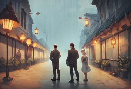 score_9, score_8_up, score_8. score_9, score_8_up, score_7_up, masterpiece, 4k, high quality, (best quality:1.1),anime, beautiful drawing, On a somber, rain-soaked street, a heartbroken man gazes up at the sky, tears mingling with raindrops as he contemplates what lies ahead. The scene comes to life with vivid hues and emotions, capturing the raw vulnerability of the moment. In this evocative painting, the man's disheveled appearance and pained expression are highlighted by the gentle glow of streetlights reflecting off wet pavement. The viewer is drawn into the melancholic atmosphere, feeling the weight of the man's sorrow and uncertainty in the beautifully rendered image.On a somber, rain-soaked street, a heartbroken man gazes up at the sky, tears mingling with raindrops as he contemplates what lies ahead. The scene comes to life with vivid hues and emotions, capturing the raw vulnerability of the moment. In this evocative painting, the man's disheveled appearance and pained expression are highlighted by the gentle glow of streetlights reflecting off wet pavement. The viewer is drawn into the melancholic atmosphere, feeling the weight of the man's sorrow and uncertainty in the beautifully rendered image.