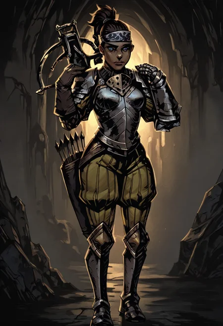 masterpiece, best quality, newest, absurdres, highres, TTCSV1.0,
1girl, DD-Arba-V1.0, dark-skinned female, dark skin, dredlocks, armor, breastplate, armor, headband, greaves, quiver, ponytail, pauldrons