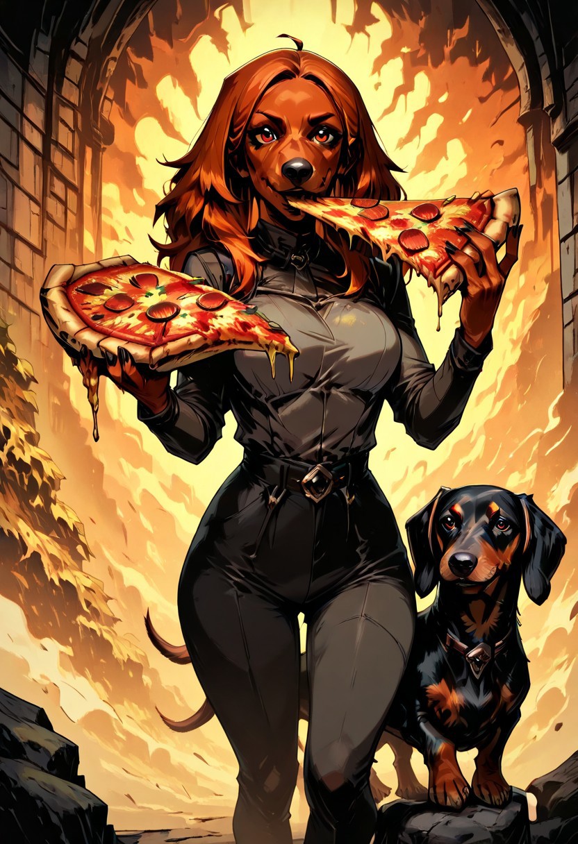 masterpiece, best quality, newest, absurdres, highres, TTCSV1.0, DSV1.1-IL, dachshund, dog, animal focus, animal, DSV1.1-IL-PizzaDog, pizza, food,