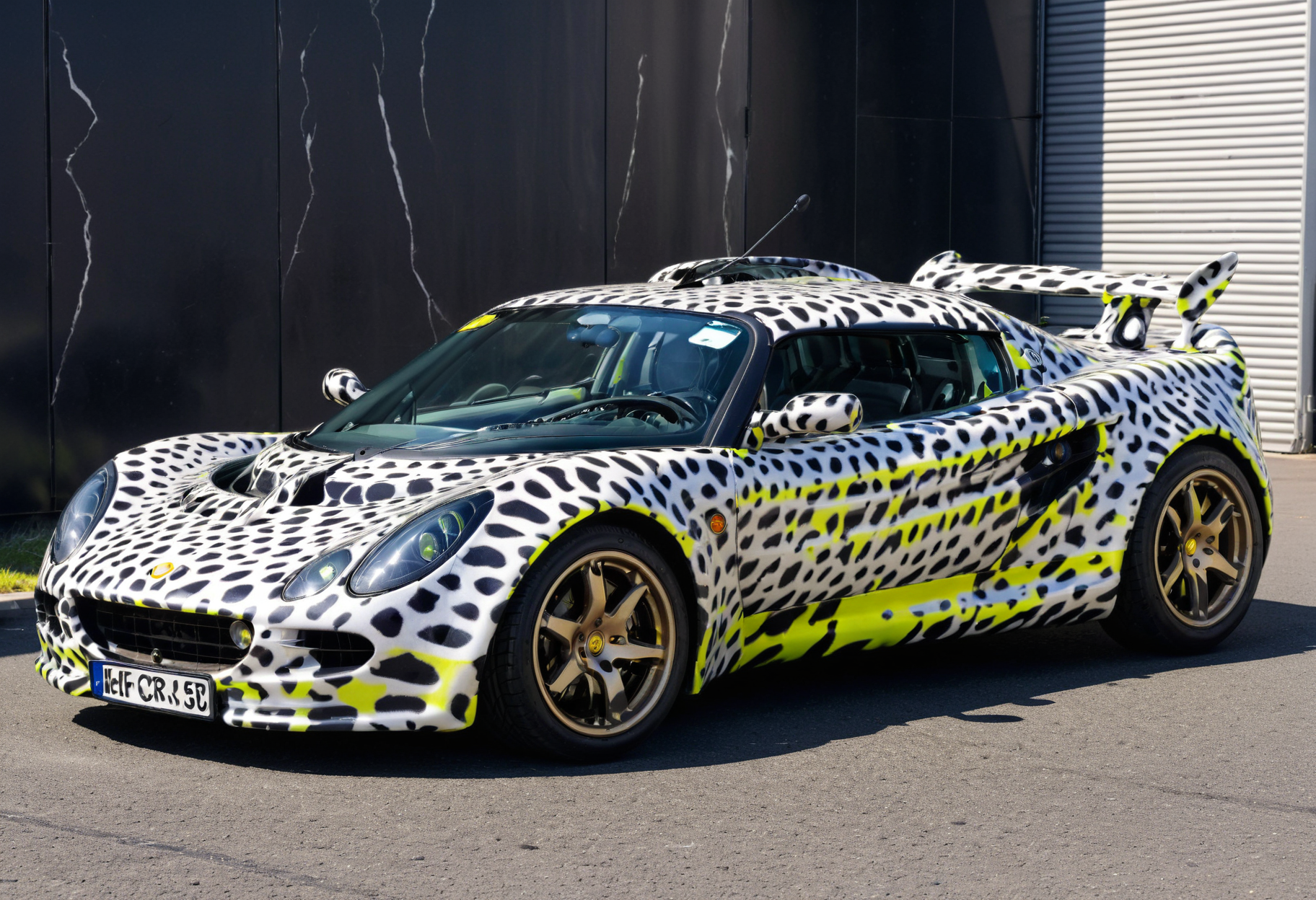 lgcrs,a  car lotus looking like a rabbit,with aggressive color pattern,neon black,parked a black marble surface, before a silver sphere,with headlights on, corall reef like
<lora:Retro_Cars-000011:0.8>,