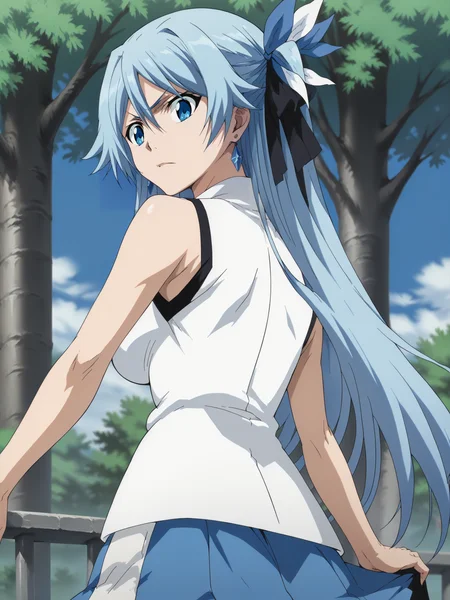 score_9, score_8_up, score_7_up, score_6_up, score_5_up, source_anime, smooth_anime,
Grimmjow, 1girl, solo, blue_eyes, blue_hair, ribbon, hair_ribbon, looking_at_viewer, long_hair, outdoors, jewelry, earrings, breasts, looking_back, sleeveless, blue_ribbon, skirt, shirt, tree, large_breasts, sleeveless_shirt, blue_skirt, long_skirt, day
<lora:Grimmjow_V3:1> <lora:Gonna_Be_The_Twintail:1>