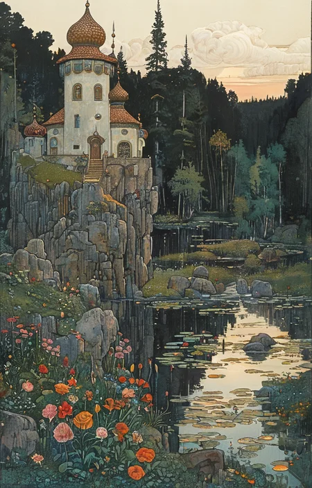 masterpiece,best quality,<lora:tbh166-sdxl:0.9>,illustration,style of Ivan Bilibin, animals