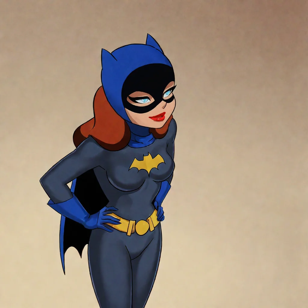 <lora:batgirlbtas_pony_v1:.9>BatgirlDCAU, 1girl, lipstick, cape, medium breasts, blue eyes, mask, bodysuit, gloves, superhero, belt, red lips, makeup, long hair, brown hair, hands on hips, cowboy shot