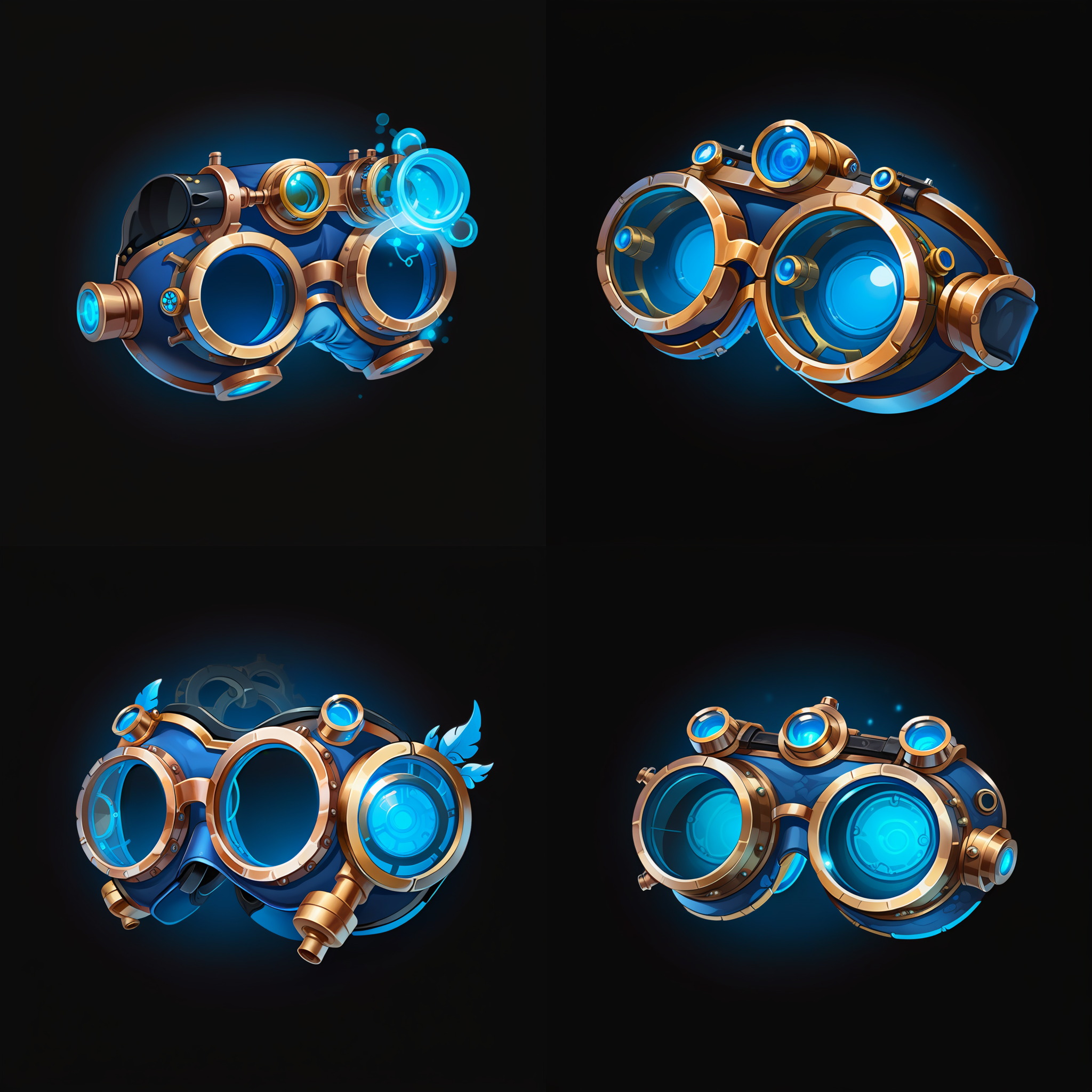 icon of blue steampunk goggles, simple black background, <lora:sxz-2dicons-v2-sdxl:0.8>