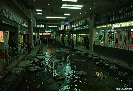 score_9, score_8_up, score_7_up, score_6_up, score_5_up, score_4_up, abandoned shopping mall, at night, no people, empty abandoned mall, destroyed, eerie, camera flash, partially flooded, ((( abandonned, submechanaphobia)))