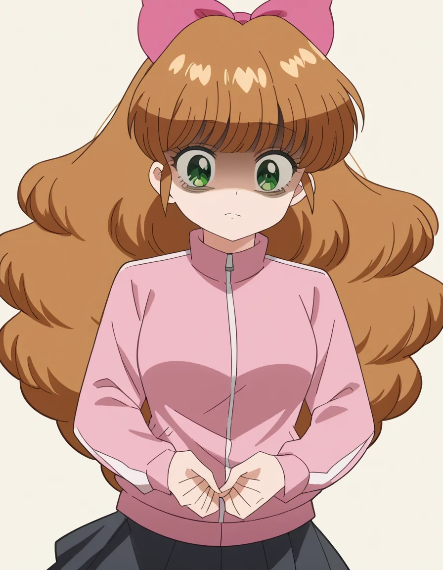 score_9, score_8_up, score_7_up, source_anime, <lora:azusa-shiratori-s1-ponyxl-lora-nochekaiser:1>, azusa shiratori, long hair, brown hair, bow, green eyes, hair bow, pink bow, medium breasts, anime screencap,, <lora:gotoh-hitori-cosplay-ponyxl-lora-nochekaiser:1>, gotoh hitori cosplay, gotoh hitori (cosplay), pink track suit, cube hair ornament, pink jacket, track jacket, cosplay, skirt, black skirt, pleated skirt,, shaded face, averting eyes,, cowboy shot,, , dutch angle, cowboy shot