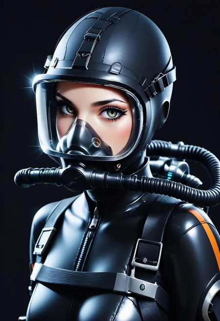 score_9, score_8_up, score_7_up, score_6_up, score_5_up, score_4_up, BREAK,
1girl, double hose, scuba gear, black wetsuit, black hair, choker, close up, face portrait, bright colors, high contrast, dark background, vivid lighting