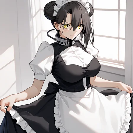 <lora:Takeuchi_Takashi_PonyXL_style_v01:1>
<lora:agent.pony:1>
score_9 , score_8_up , score_7_up , source_anime , 
masterpiece , best quality , ultra-detailed , 
BREAK
agent \(girls' frontline\), maid
1girl , woman , huge breasts , light smile , light blush , ((jeanne d'arc (fate)):0.5)  , 
long black hair  , maid dress ,  
yokozuwari