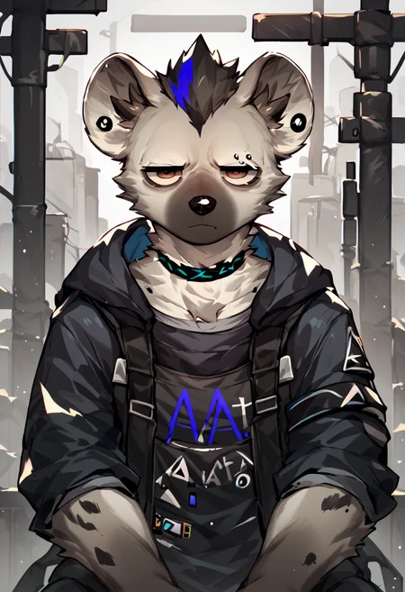 score_9, score_8_up, score_7_up, solo, spot, arknights, furry, piercing, eye piercing, looking at viewer, tired, <lora:Spot:1>