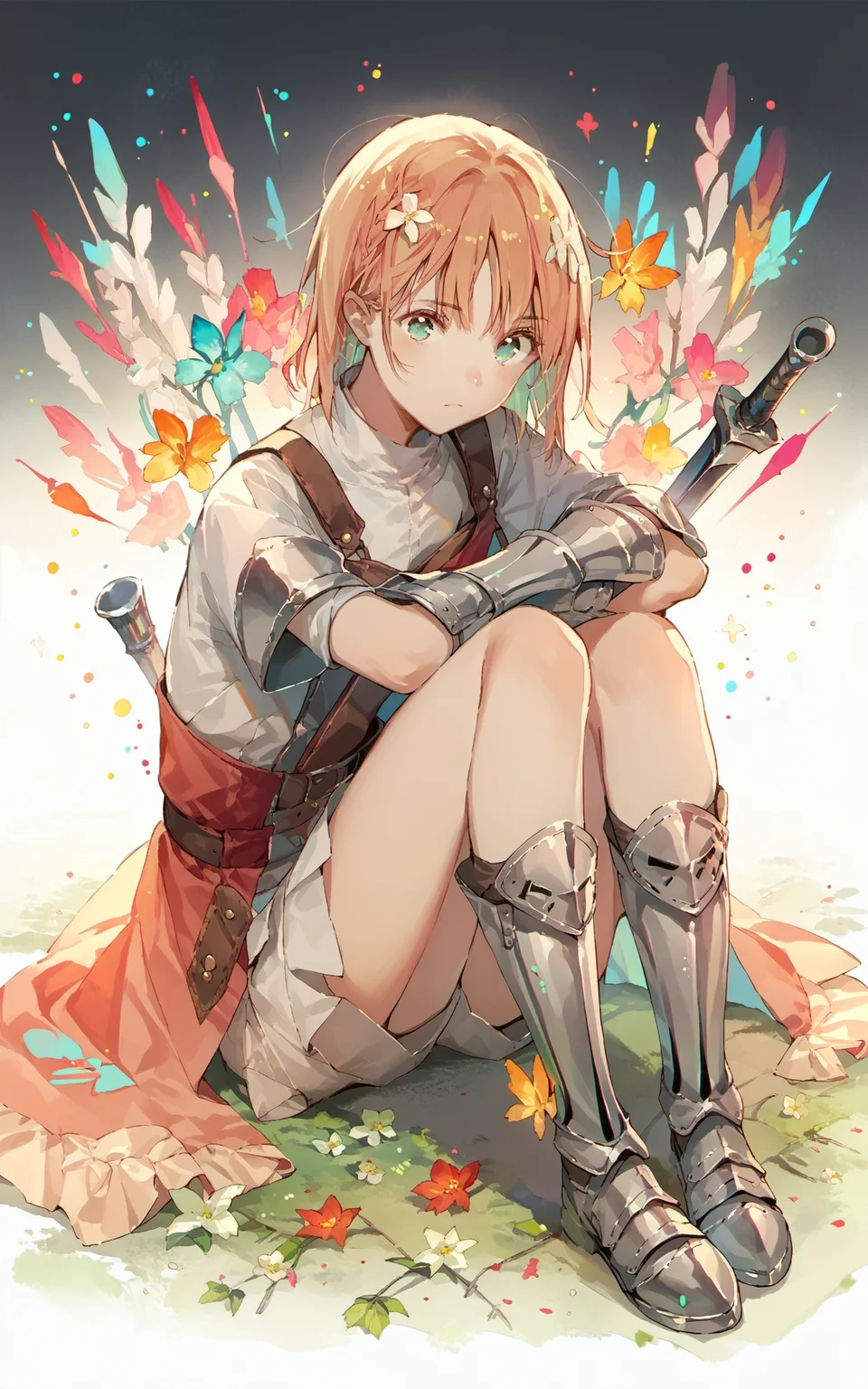 score_9,score_8_up,score_7_up,score_6_up,score_5_up,score_4_up,source_anime,1girl,sitting,<lora:Dsmile_style_pony:1>,Dsmile_style,colorful, knight,