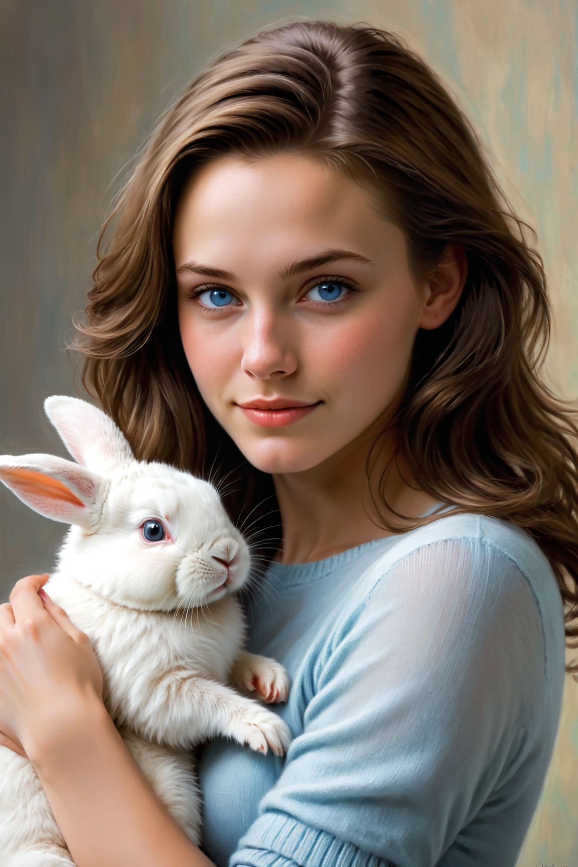 by  Richard S. Johnson , by  Carl Eytel , by  Peter De Seve  ,   cute 18 year old woman and her bunny  ,  digital oil pastel on canvas<lora:oil_pastel:1.00> of a cinematic photo <lora:juggernaut_cinematic:1.00>   <lora:more_art:0.30><lora:clothing_slider:2.00><lora:great_lighting:1.30><lora:aesthetic:1.15><lora:photorealistic_portrait:1.25><lora:RMSDXL_Enhance:0.45><lora:RMSDXL_Creative:0.35><lora:RMSDXL_Photo:0.45><lora:RMSDXL_Darkness_Cinema:0.50><lora:XDetail_heavy:0.45><lora:perfect_eyes:0.15><lora:perfect_hands:0.15><lora:midjourney:-0.15><lora:looking_at_viewer:0.75><lora:dpo:0.25>