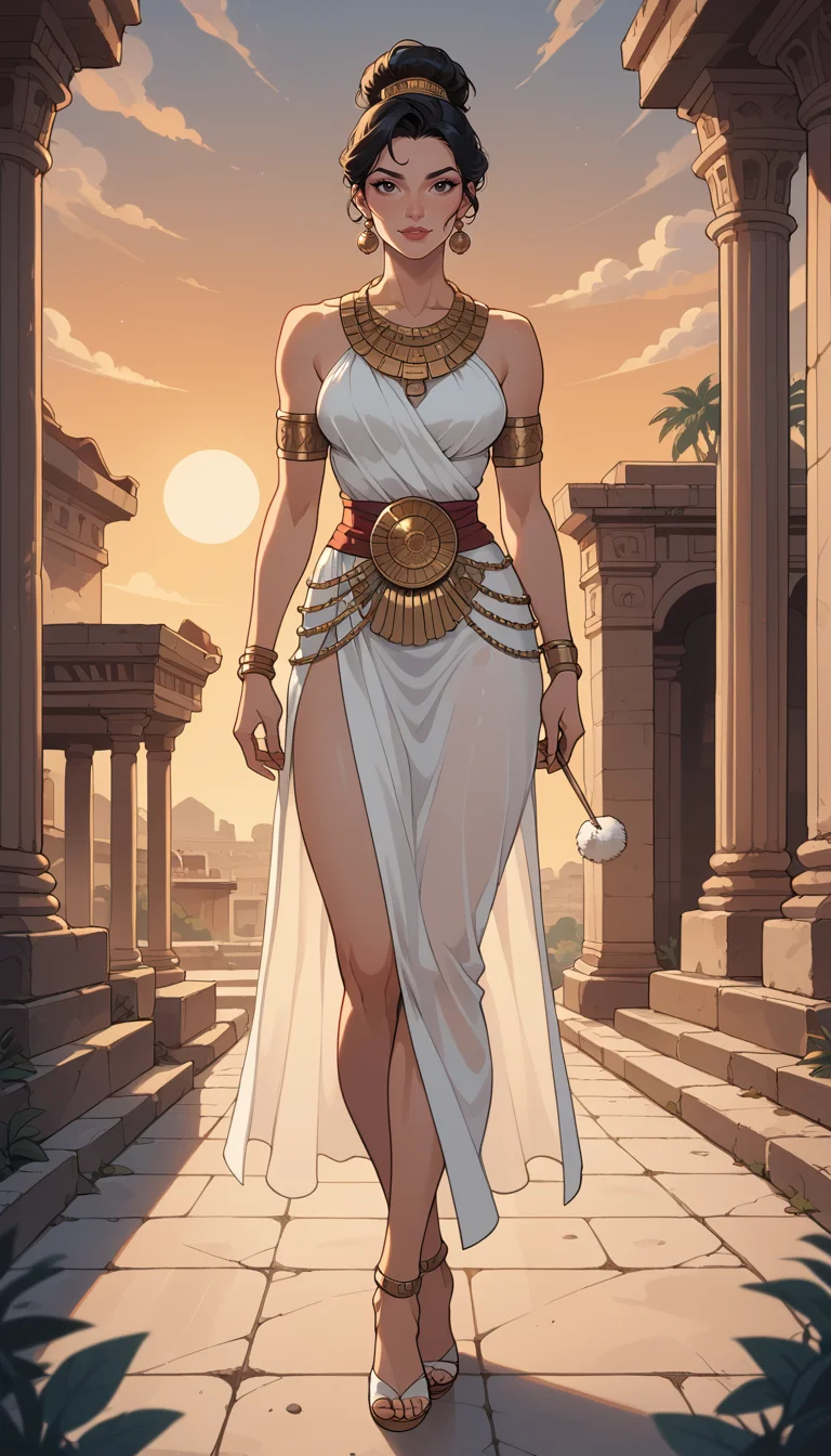 score_9, score_8_up, score_7_up, Western Comics, Full Body Shot, girl, cute, seductive, innocent, light smile:0.3, plump lips, slender body, wearing stone age clothing made from natural fabrics like linen, cotton, furs, adorned with feathers, beads and shells, sunset, ancient greek background, depth of field, dynamic angle, fashion photography, sharp, hyperdetailed:1.15