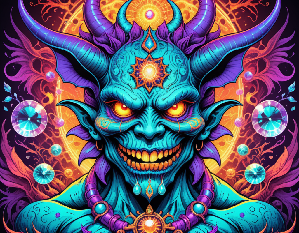 <lora:Daisy-Acid:.4> color line art,acid-art, trippy, daisyart, sketch, Magic-style Demon, it is Biochemical and Mad, absurdres, epic atmosphere, magical, dslr, stunning, aesthetic, romantic, located artistic, extremely stylish, perfect background, sublime, dynamic composition,Hyperrealistic, crystal-clear,with super sharp details and vivid colors, intricate textures, and pristine clarity