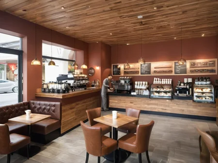 <lora:JJsCoffee_Shop_XL:.7>, ((Coffee Shop)),  indoors,  masterpiece , best quality,  soft lighting, high quality,  enough detail, high resolution, super realistic, Photorealistic, highly detailed,  , table, chair, cup, counter, sofa, ceiling light, door, window, city, street,  ((waiter)), ((motion blur)),