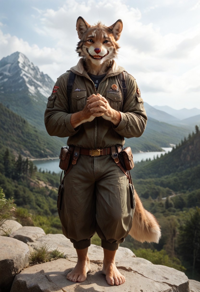 (((Barefoot furry character, full body, cinematic setting, furry male, plantigrade)))
(((rain))) keeps falling down - down
into the rivers of life
into the oceans of this world
and back up into the sky
((mountains of gold))
are shrinking in time
they vanish into space
revealing your true face
what is the meaning of all that is? 
just for a start...
I can feel your ((smile))
right in my heart
time is calling name by name
come back to me
enchanted by the sound 
the souls swirl around and around
((time is calling)) name by name
come back to me
enchanted by the sound 
my soul bursts into flames 
BREAK, intricate details, highly detailed, extreme detail, octane render, fine art, best quality, highres, (detailed face:1.5), ((full_body)), UHD, (((perfect hands))), low light,