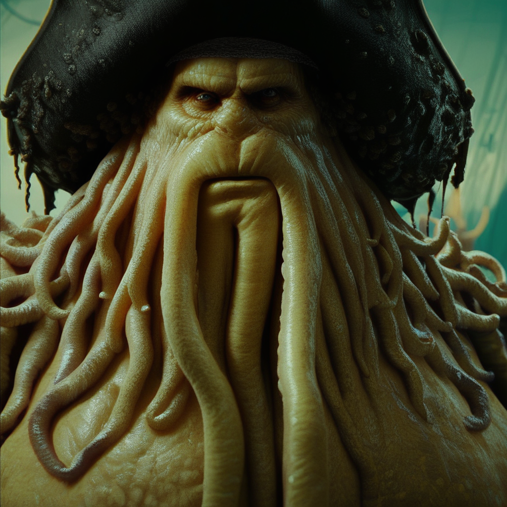 score_9_up, score_8_up, score_7_up, solo, 1boy, d@vy_jones, monster, humanoid, pirate hat, fat, obese, portrait,