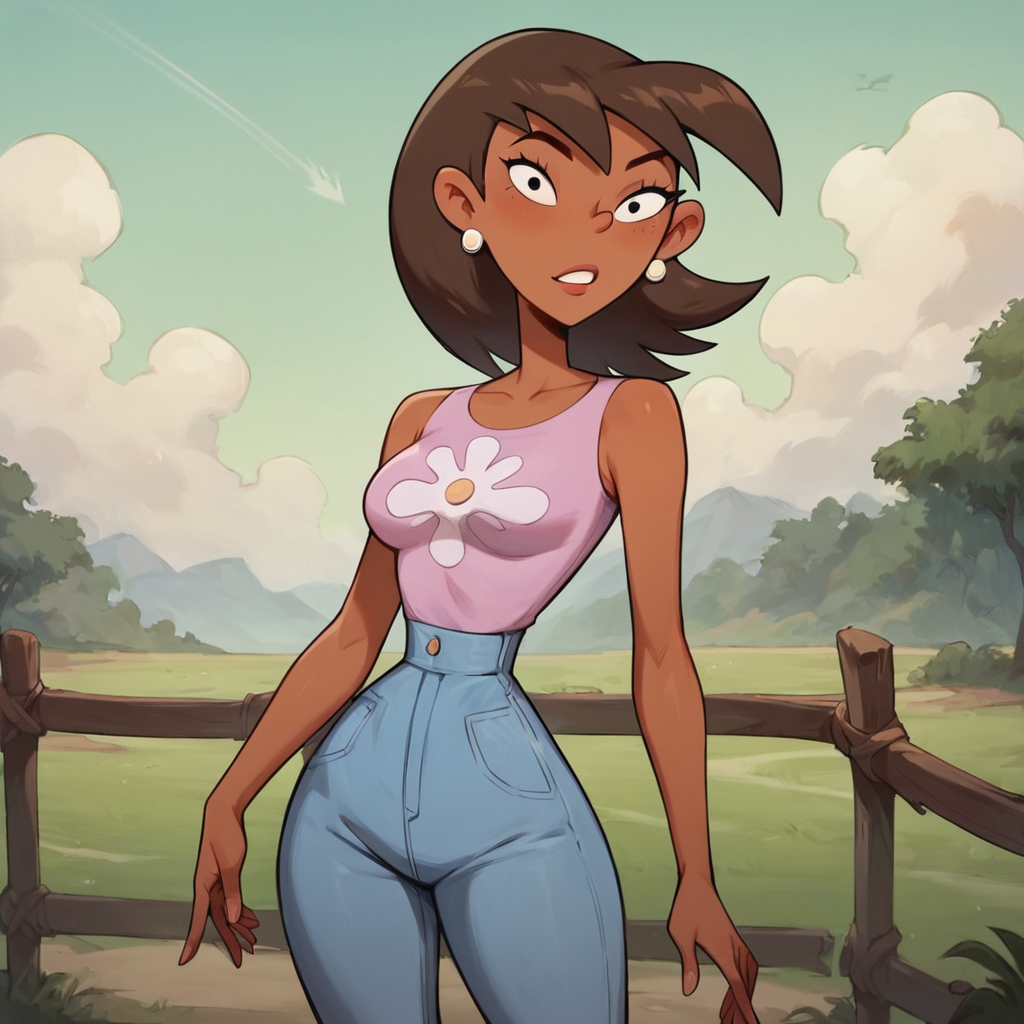 score_9, score_8_up, score_7_up, 1girl, Kathy, brown hair, medium hair, black eyes, dark skin, earrings, medium breasts, narrow waist, wide hips, looking at viewer, highres, high quality, masterpiece, <lora:Kathy:0.8>