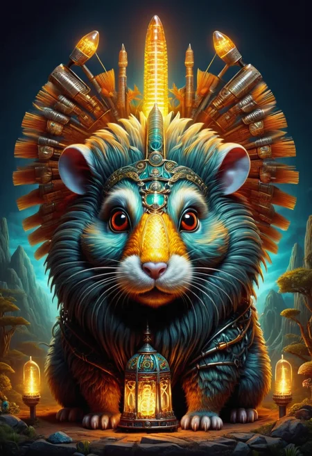 DonMN1x137ub35XL, fusion of lamassu,hamster,adze,baba yaga,siren , <lora:DonMN1x137ub35XL:1>