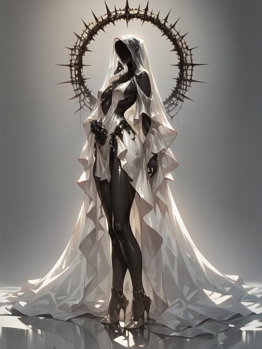score_9, score_8_up, score_7_up, score_6_up, score_5_up,  <lora:al13ng0dXLP:0.7> al13ng0d, solo, veil, black skin, curvy, shiny skin, full body, high heels