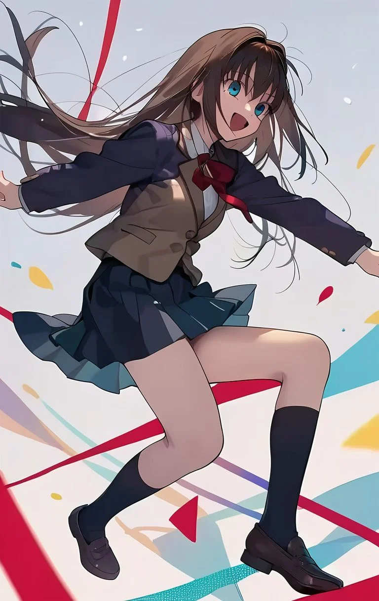 <lora:PONY_character_aozaki_aoko:1>,aozaki_aoko, 1girl, solo, school_uniform, skirt, socks, blazer, kneehighs, jacket, open_mouth, smile, shoes, black_socks, score_9, score_8_up, score_7_up, score_6_up,1girl