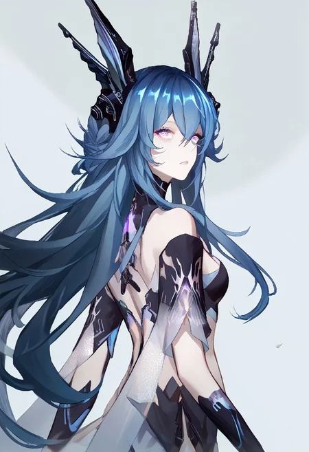 score_9, score_8_up, score_7_up, score_6_up, score_5_up, score_4_up, source_anime, 1girl, solo,
LostLullaby, light purple eyes, blue hair, long hair, Lost clothes, headgear,
masterpiece, best quality, very aesthetic, absurdres,