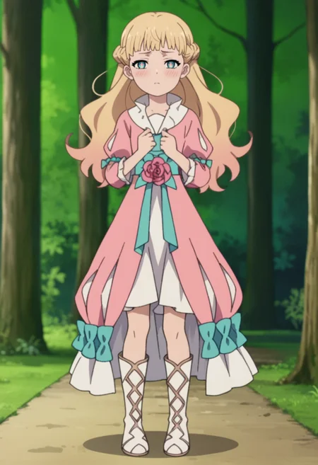 score_9, score_8_up, score_7_up, source_anime, anime screencap, anime coloring, <lora:add-detail-xl:3>,
BREAK
<lora:mt_priestess_v3:1> mtp, pink dress, white boots,
BREAK
solo, outdoors, standing,
shy, blush, looking at viewer,