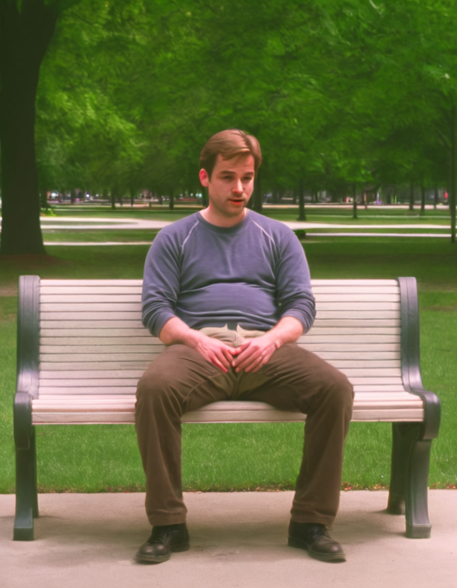vhsartisticlora, 1man, solo, sitting on park bench