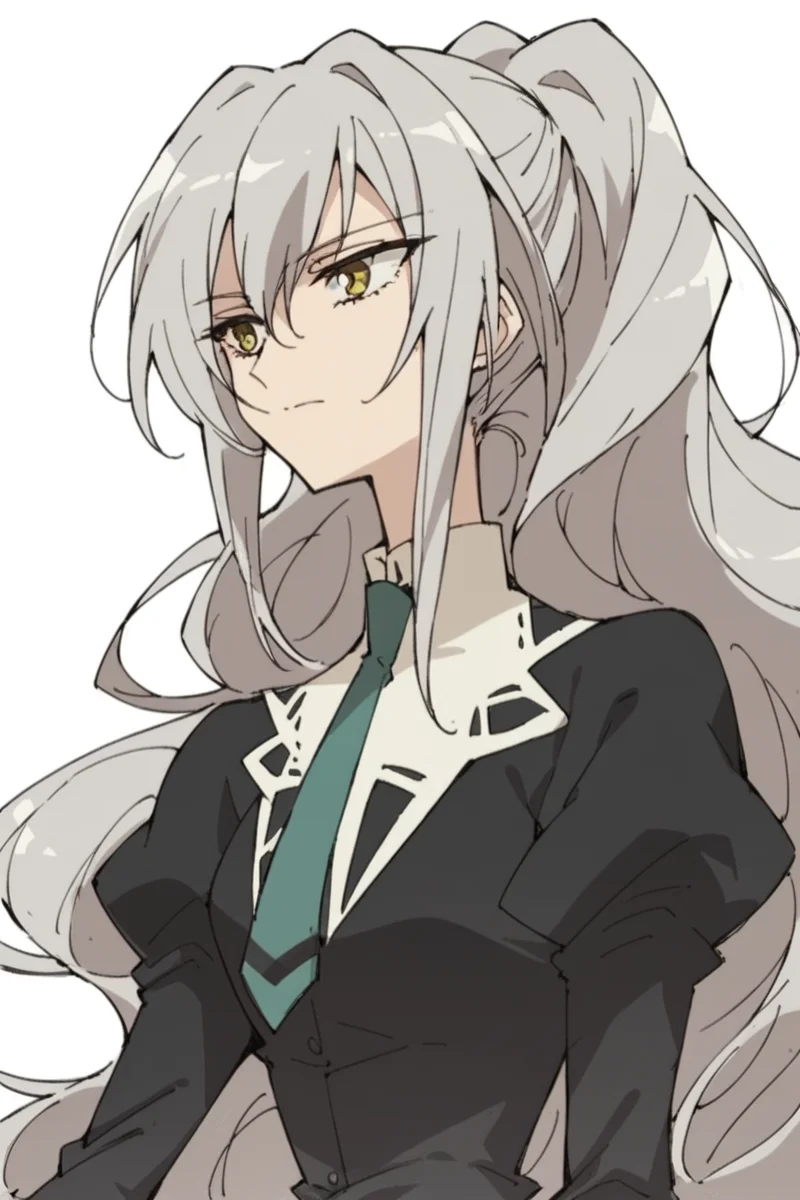 score_9, score_8_up, score_7_up, score_6_up,
<lora:Shizuma_Hanazono:1> shizuma, long hair, grey hair, ponytail, yellow eyes, 1girl, miator, black dress, necktie, long sleeves, simple background,