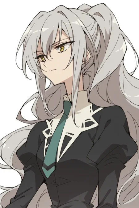 score_9, score_8_up, score_7_up, score_6_up,
<lora:Shizuma_Hanazono:1> shizuma, long hair, grey hair, ponytail, yellow eyes, 1girl, miator, black dress, necktie, long sleeves, simple background,