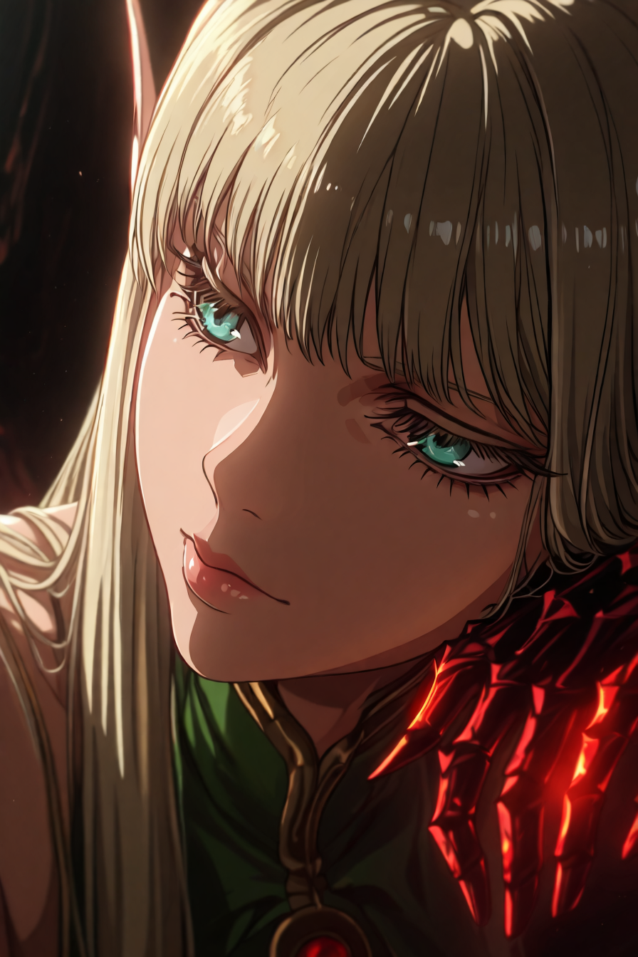 1girl, solo, alone, elf, pointy ears, close up, <lora:dark_art_style_illustriousXL:1>, dark_art_style, masterpiece, highres