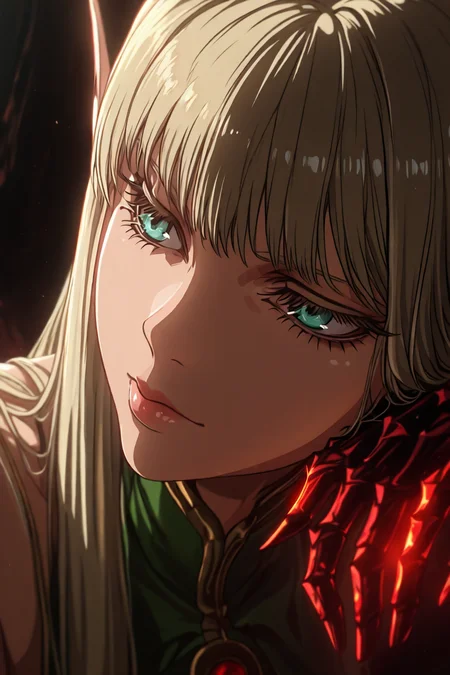 1girl, solo, alone, elf, pointy ears, close up, <lora:dark_art_style_illustriousXL:1>, dark_art_style, masterpiece, highres