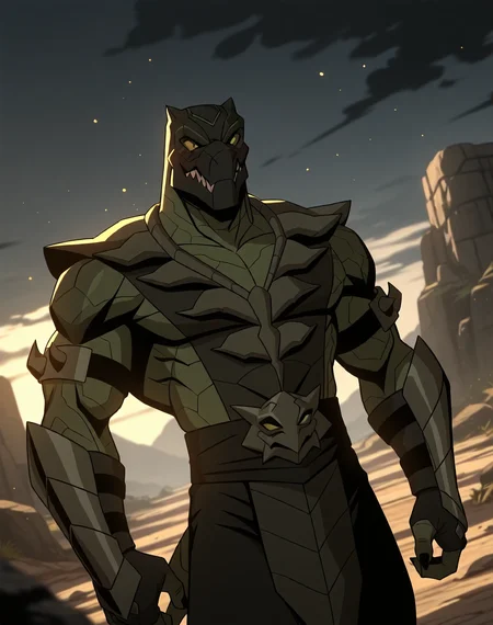 <lora:Reptile_(Mortal_Kombat_Legends_Scorpion's_Revenge)_(Illustrious)_(AD):1> Reptile_MK, muscular, Mortal Kombat,
dutch angle, exterior, monumental architecture, wasteland, dark night sky with black clouds, mountains, ancient Asian stone ruins,
male focus, gradient coloring, villain, cowboy shot,
BREAK very awe, aesthetically pleasing, masterpiece, best quality, amazing quality, very aesthetic, perfect depth of field shot, in'ei, source_furry, furry_art,
Smooth Quality, lazympos, IllustQualXL_Pos,