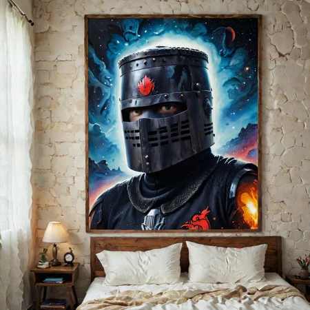 hyperkraximalism Closeup of the black Knight in StarWars themed bed room, colorful and fluffy, Large surreal Monty Python Poster at Wall,
very detailed, raw photo, photorealistic, high detailed texture, cinemascope, moody, epic, OverallDetail, gorgeous, 2000s vintage RAW photo, photorealistic, candid camera, color graded cinematic, eye catchlights, atmospheric lighting, skin pores, imperfections, natural, shallow dof