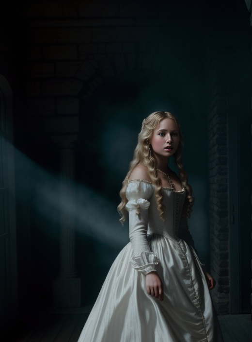 <lora:burton:1>tm style, a beautiful blonde woman white skin from the year 1800 in a dress of the time,movie frame, cinematic, a lot of haze, volumetric lights, realistic, 8k