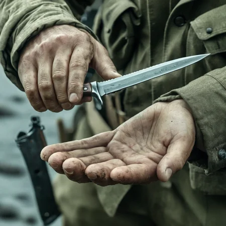 concept art of a man holding an epic perfect shaped knife in his hand Saving Private Ryan Cinematic Film Style
<lora:Saving Private Ryan Cinematic Film Style:1>
<lora:PerfectEyesXL:1> <lora:lora6:1>
<lora:perfect hands:1>
perfect hands, digital artwork, illustrative, painterly, matte painting, highly detailed