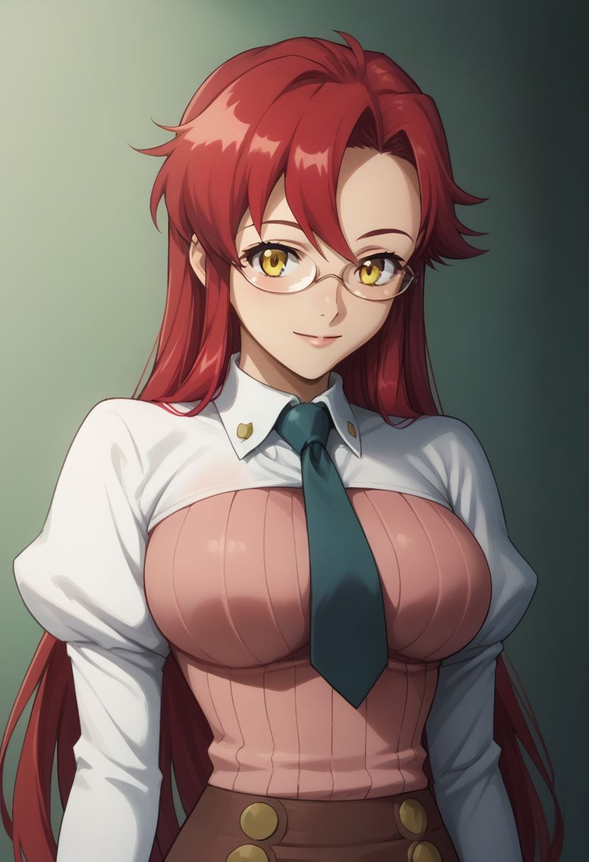 score_9, score_8_up, source_anime, highly detailed, 1girl, solo
yoko_teacher, 1girl, glasses, teacher, aged up, solo, long hair, red hair, necktie, long skirt, skirt, yellow eyes, hair down, high heels, very long hair, large breasts,u
indoor, upper body,