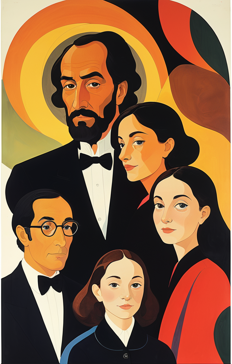 masterpiece,best quality,<lora:tbh368-sdxl:0.6>,illustration,style of Milton Glaser portrait of family