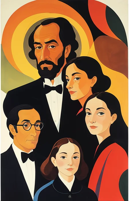 masterpiece,best quality,<lora:tbh368-sdxl:0.6>,illustration,style of Milton Glaser portrait of family